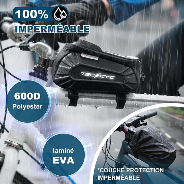 Detalle 2 de TECHCYC Sacoche de cadre vélo avec écran tactile TPU et réflecteurs, pour smartphone jusqu’à 7 pouces