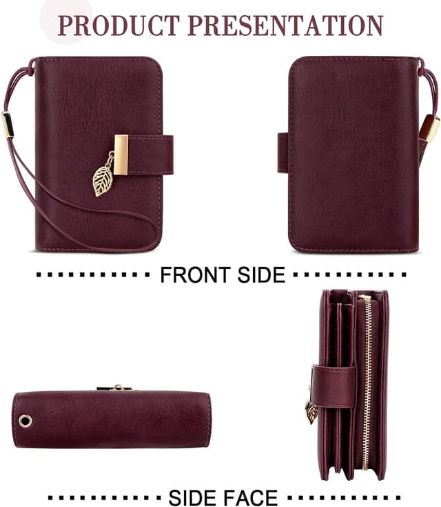 Detalle de Faneam Damen-Geldbörse aus Kalbsleder mit RFID-Schutz, klein, mit 14 Kartenfächern und Münzfach