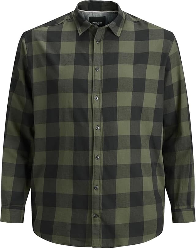 Detalle de Jack & Jones Jjegingham Camisa L/S Verde Dusty Olive 👔 5XL