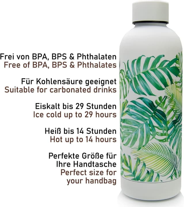 Detalle de T&N Edelstahl Trinkflasche 500 ml – Thermosflasche für Büro & unterwegs (auslaufsicher, für Sprudel)