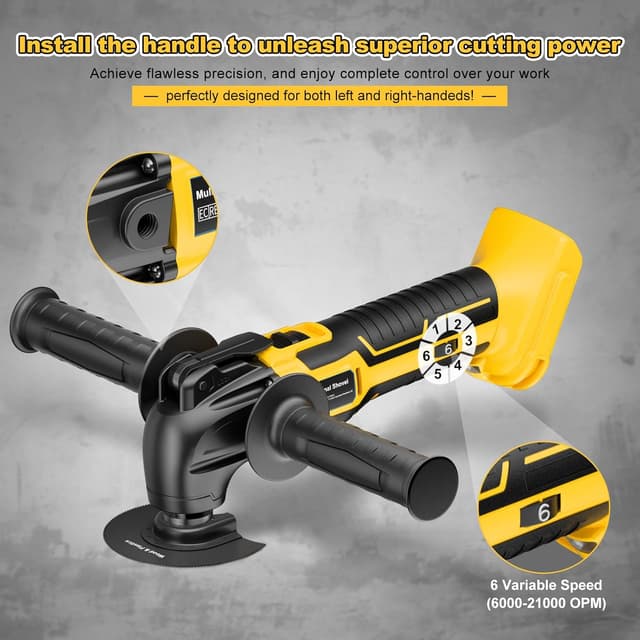 Detalle de DeWalt utensile oscillante a batteria 18/20V brushless con 6 velocità variabili e 23 accessori (solo corpo macchina)