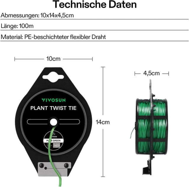 Thumbnail 6 de VIVOSUN Kabelbinder 100 m PE-beschichtete Pflanzenbinder mit Cutter – wiederverwendbar für Garten und Kabelmanagement