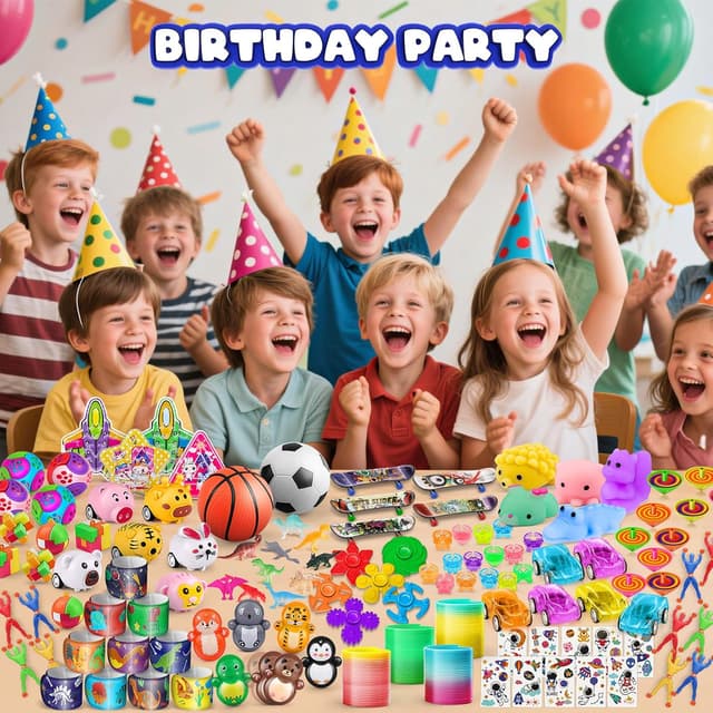 Detalle de Amy&Benton — Lot de 120 pièces de cadeaux anniversaire enfants (bracelets, toupies, pinata et pochettes surprise)