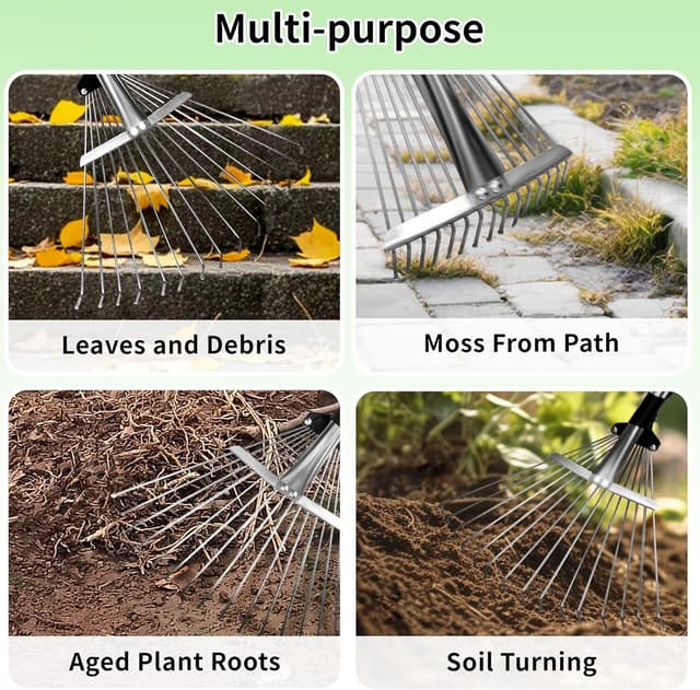 Detalle de TIKTALK Adjustable Leaf Rake (85–175cm) with Expandable Head, for Lawns & Tight Spaces