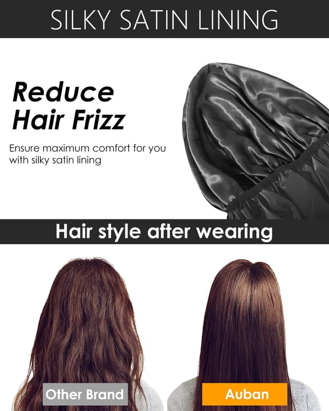 Detalle 2 de Auban Extra Large Shower Cap (XL) — Double-Layer Waterproof Reusable Bonnet for Long Hair, Braids & Locs (Black)