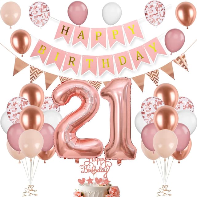 Thumbnail 6 de 12. Geburtstag Deko-Set Roségold mit Zahl 12 Luftballons und „Happy Birthday“-Banner (für Mädchen & Frauen)