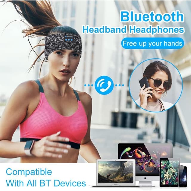 Detalle de flintronic Bluetooth-Schlafstirnband mit HD-Stereo-Lautsprechern (Schlafkopfhörer) – kabellos & USB-aufladbar, Grau