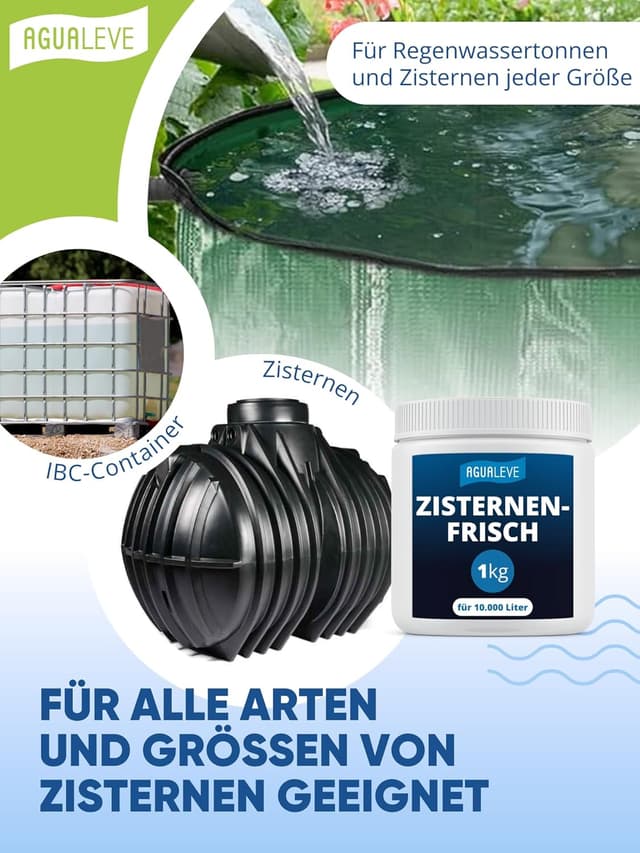 Detalle de AGUALEVE® Zisternenfrisch 1 kg – hält Regenwasser frisch & rein, für bis zu 10.000 Liter | Made in Germany