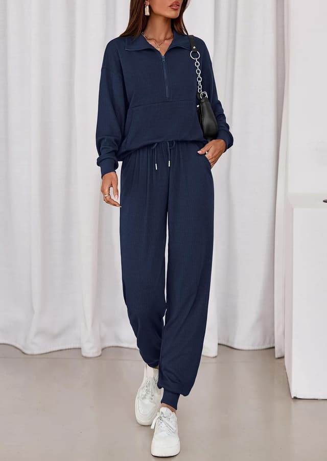 Detalle 2 de PRETTYGARDEN Women’s Fall 2-Piece Lounge Set (Half-Zip Sweatshirt & Jogger Pants)