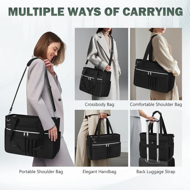 Detalle de RAINSMORE Lehrertasche Damen für 15,6-Zoll Laptops – wasserabweisende Nylon-Laptoptasche mit isolierten Fächern