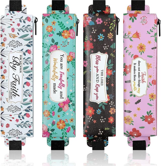 Detalle de MoKo set di 4 portapenne elastici per taccuino in pelle PU con fascia regolabile