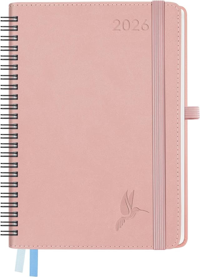 Detalle de FEKSINO Kalender 2026 Ringbuch-Planer A5 (ca. 21,3 x 14,6 cm) mit Wochen- und Monatsübersicht, Rosa