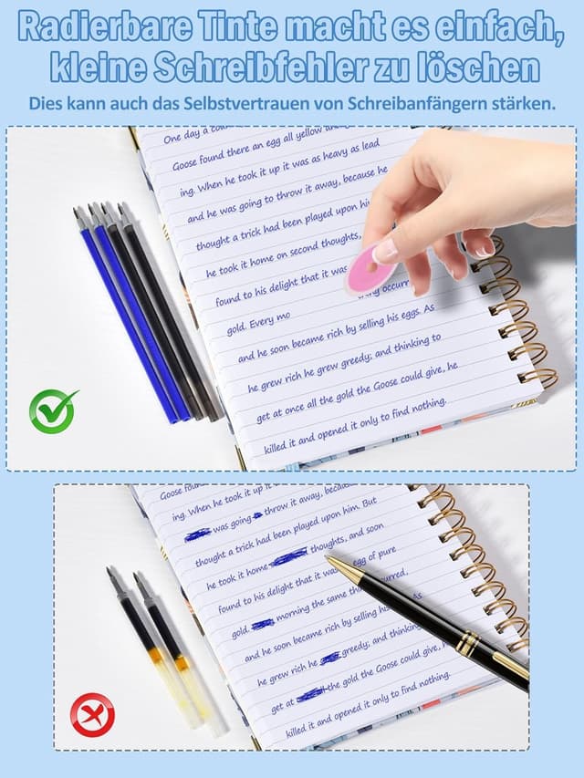 Detalle de Donluhu radierbare Ersatzminen (13 cm) – 0,7 mm Stiftspitze, 12er Pack in Blau/Schwarz/Türkis/Violett