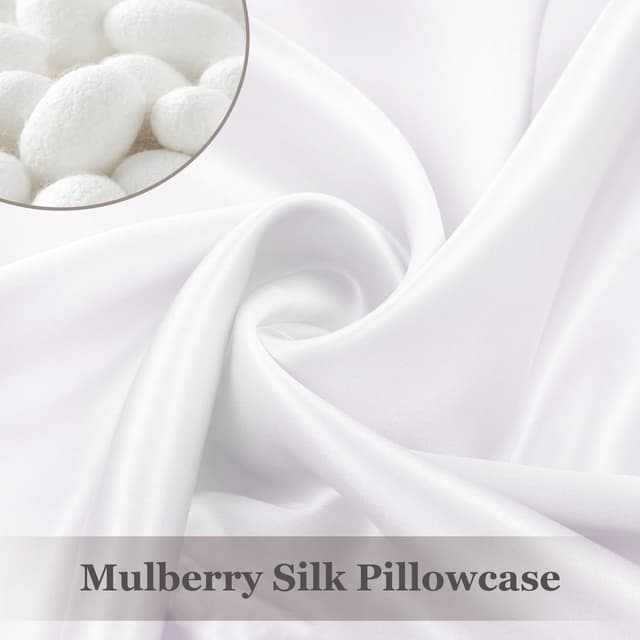 Detalle de Adubor 100% Silk Pillowcase (23 Momme) with Hidden Zipper, 20x30inch, White