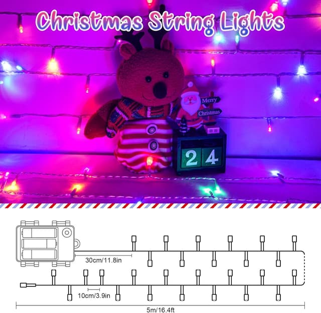 Detalle de cshare Battery Fairy Lights (5m, 50 LED) with Timer, IP65 Waterproof Multicolour