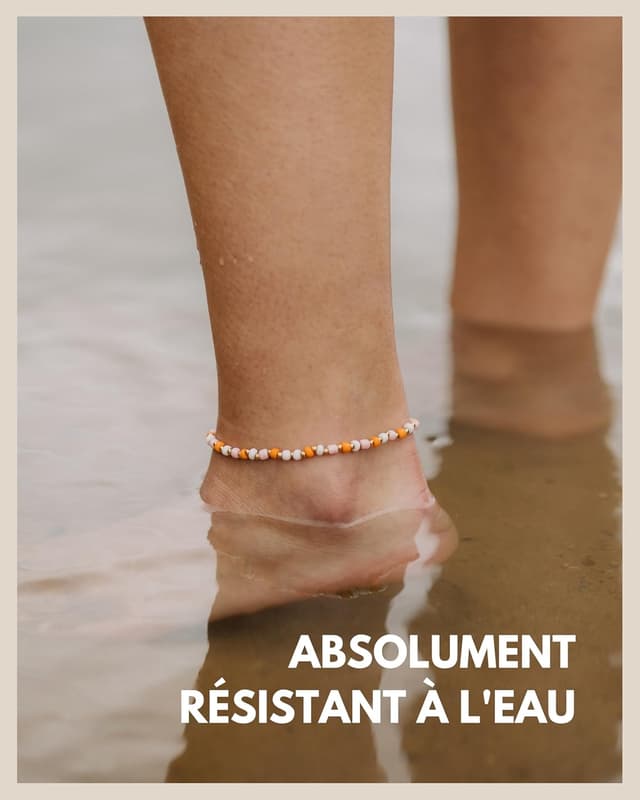 Detalle de GD GOOD.designs EST. 2015 Bracelet de cheville femme en pierres naturelles et perles fines 4 mm, réglable et résistant à l’eau