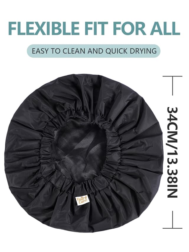 Detalle de Years Calm wiederverwendbare wasserdichte Duschhaube für Frauen (schwarz) – 2-lagig & reisefreundlich