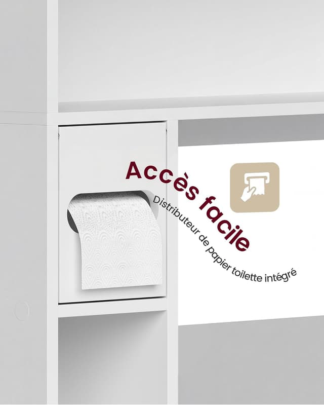 Detalle de VASAGLE Meuble WC BTS018W01V1 (20 x 79,1 x 170 cm) – armoire de rangement pour salle de bain, étagères ajustables