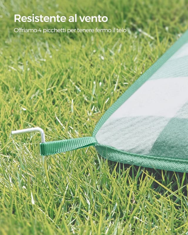 Detalle de SONGMICS Coperta Picnic 200 x 200 cm pieghevole con 4 picchetti antivento e fondo impermeabile GCM011W02