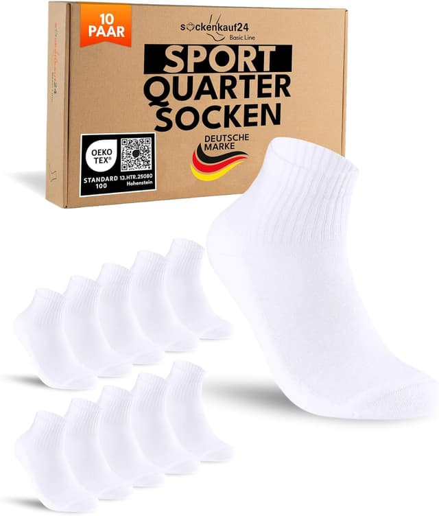 Detalle de sockenkauf24 10 Paar kurze Sportsocken (Quarter) – atmungsaktive Tennissocken aus Baumwolle für Damen & Herren