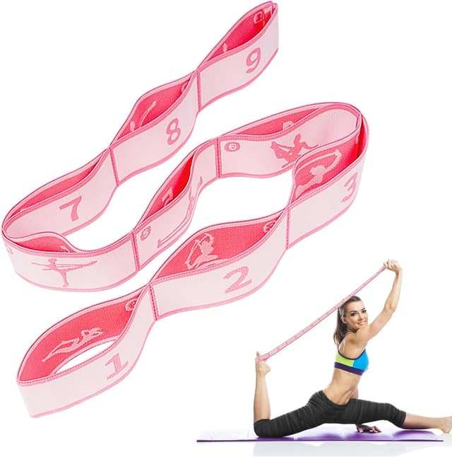 Detalle de flintronic Yoga Stretching Strap – Stretching-Band mit 9 Schlaufen für Yoga, Pilates, Tanz & Gymnastik