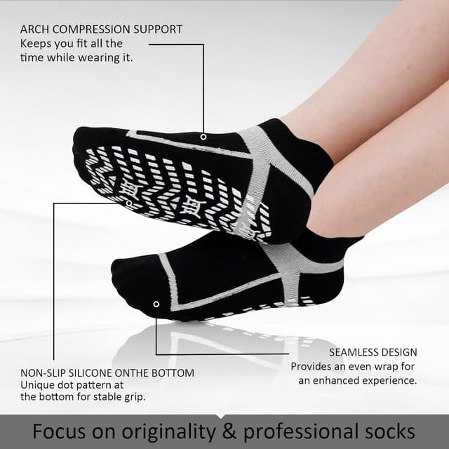 Detalle de ZAKASA Men’s Pilates Yoga Socks with Non-Slip Grip Dots – Ankle Slipper Socks (3 Pairs)