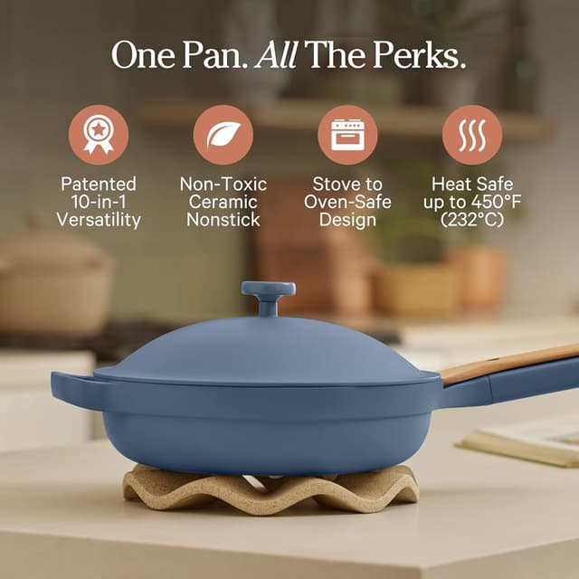 Detalle 2 de Our Place Always Pan 2.0 (27cm, 2.5L) Nonstick Ceramic Cookware – Blue Salt, 10-in-1 all-rounder