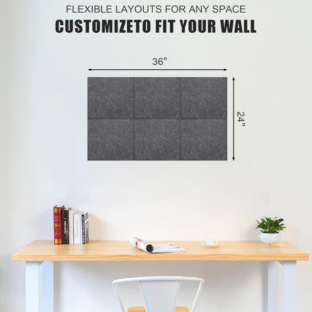Detalle 2 de Cork Board Alternative felt wall pin board tiles, 90 x 60 cm (6 pack) – dark gray, with 20 pushpins