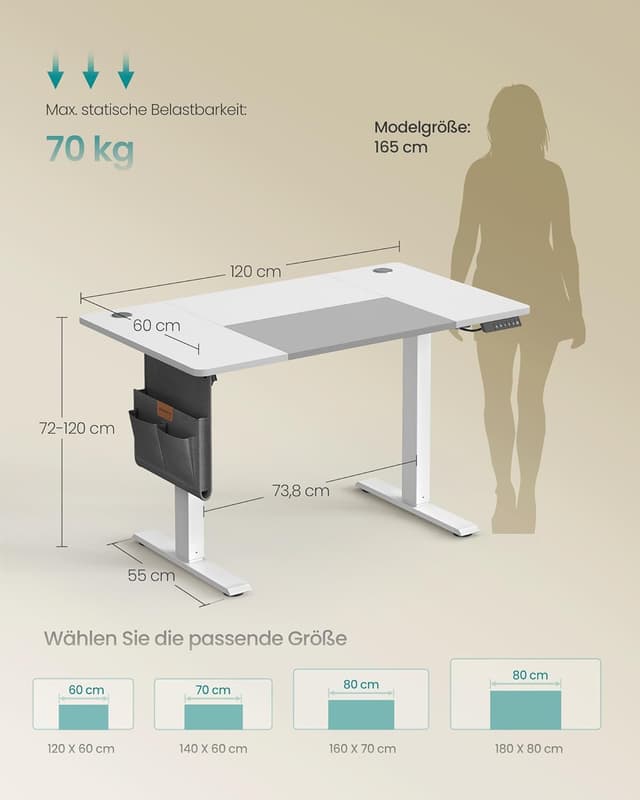 Detalle de SONGMICS elektrisch höhenverstellbarer Schreibtisch LSD015W02, 120 x 60 cm stufenlos, mit Memory-Funktion