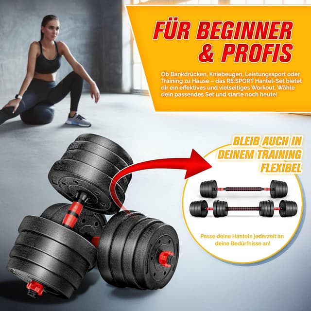Thumbnail 6 de RE:SPORT 2-in-1 Hanteln Set 15–30 kg (Kurzhantel & Langhantel), verstellbar mit Verbindungsrohr
