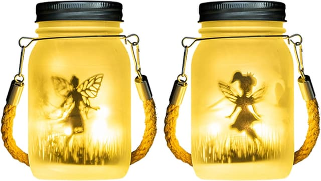 Detalle de BXROIU 2 Pack Solar Jar Lights with Hanging Fairy Lantern Strings (Warm White)