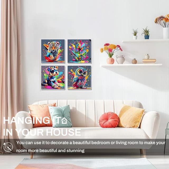 Detalle 2 de WEMEON 4 Pack Paint by Numbers for Children (Framed) – 8x8 Inch Kids Painting Kits Ages 4–8–12