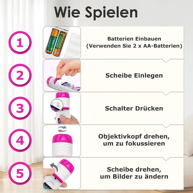 Detalle de Pup Go Kinder Projektor-Taschenlampe Einhorn (ab 3+) mit 3 Disks und 24 Bildern