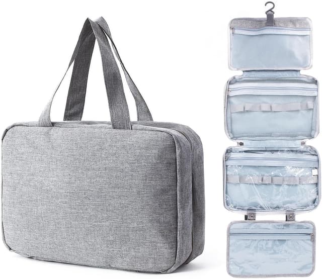 Detalle de Pinkiou Hanging Toiletry Bag for Women – waterproof travel wash bag with 4 compartments and swivel hook