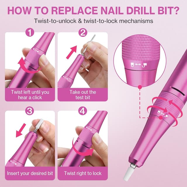 Detalle de Urbuti Elektrische Nagelfeile & Nagelfräser für Gelnägel (bis 45.000 U/min) mit LCD-Anzeige