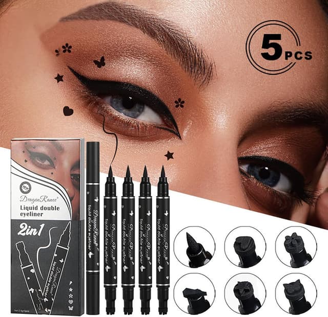 Detalle 2 de Sitovely set da 5 eyeliner liquidi opachi con stencil a doppia testa (triangolo, cuore, stella, fiore, farfalla) impermeabili