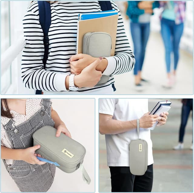 Detalle 2 de FINPAC Trousse à crayons grande capacité gris, 3 compartiments (23,9 x 10,9 x 8,9 cm)