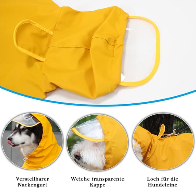Detalle de WUFANC Impermeabile per cani giallo con cappuccio trasparente e foro per guinzaglio invisibile (3XL)