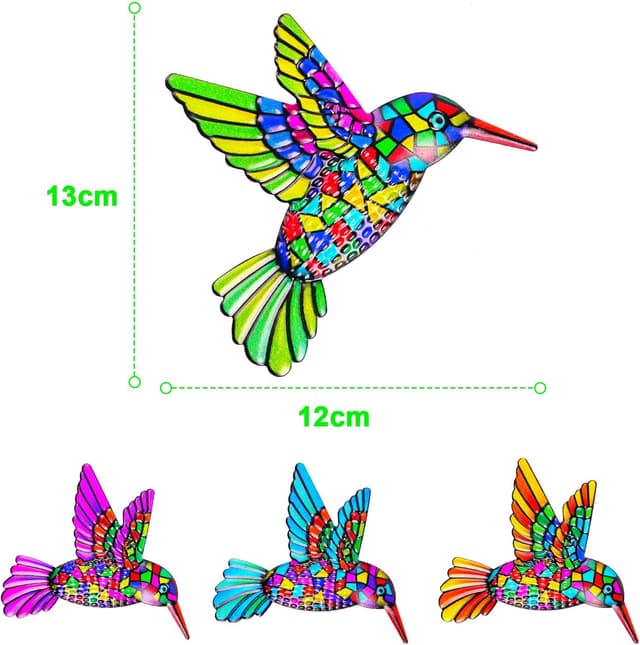 Detalle de OFFCUP Métal Colibri : décoration murale 3D en fer (4 pièces) pour jardin, balcon et intérieur