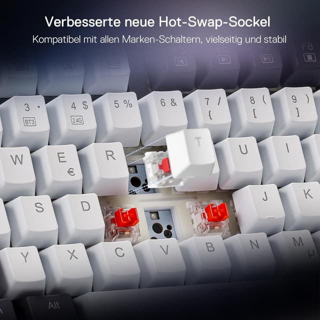 Detalle de Redragon K673 PRO kabellose QWERTZ-Gaming-Tastatur (75% / 82 Tasten) mit Hot-Swap und Tri-Mode