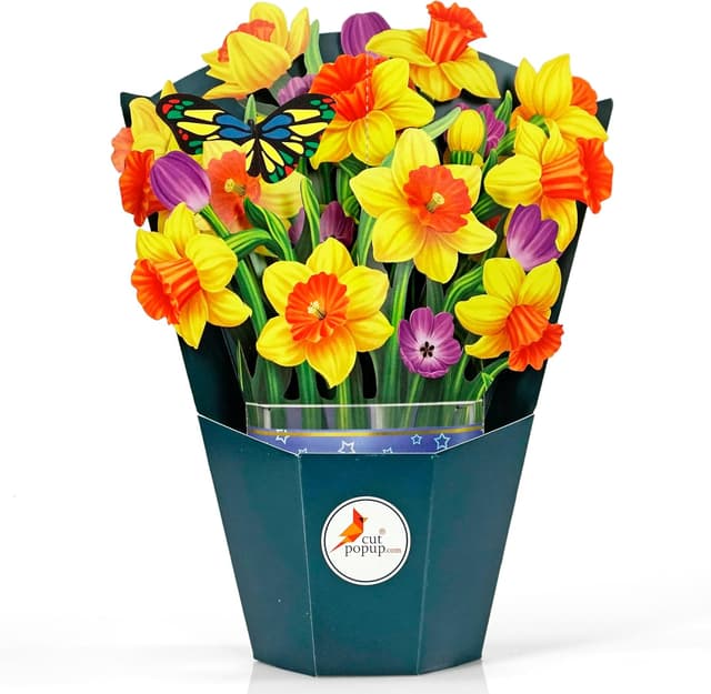 Detalle de CUTPOPUP Pop-Up Geburtstagskarte mit gelbem Narzissenstrauß (15,5x20,5 cm) für Frau, Mutter & mehr