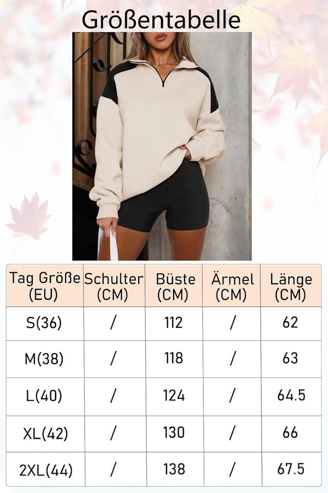 Detalle de Yutila sweat-shirt à col Troyer pour femme, manches longues et coupe surdimensionnée