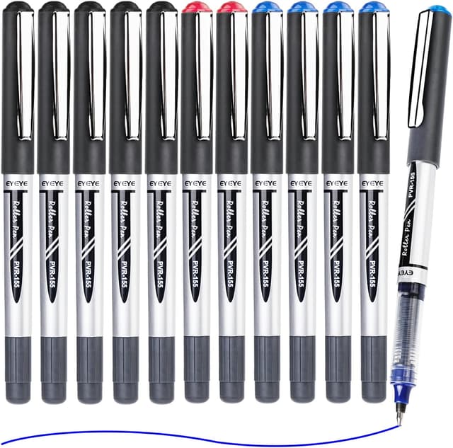 Detalle 2 de Lot de 12 stylos roller à encre liquide EYEYE – pointe moyenne 0,7 mm, séchage rapide, 3 couleurs