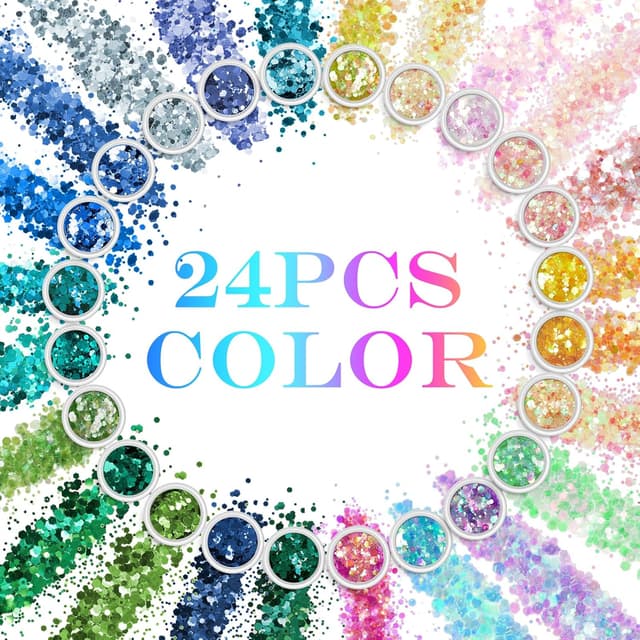 Detalle de AOOWU Paillettes Unghie: kit glitter in polvere olografico con 24 colori per DIY su unghie, viso e corpo