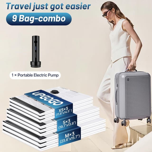 Detalle 2 de UPGOGO Travel Vacuum Bags 9-Pack with Pump