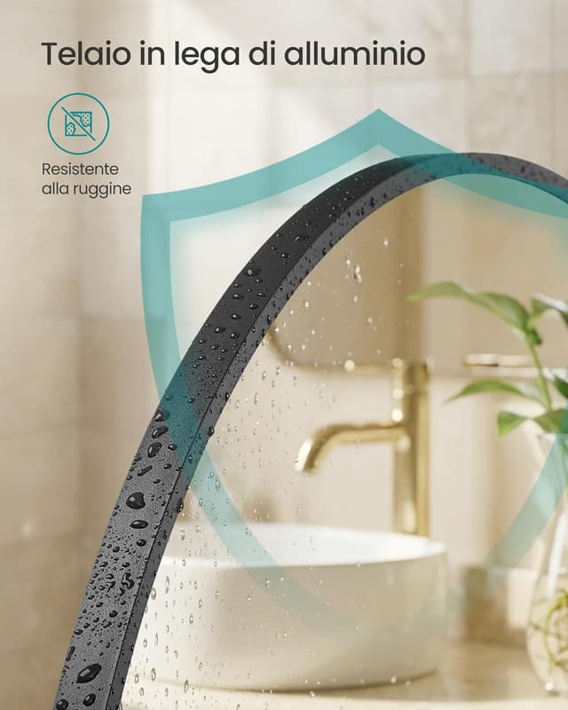 Detalle 2 de SONGMICS LWM013BD01 Specchio da parete ad arco 40 x 30 cm con cornice in alluminio e pellicola di sicurezza