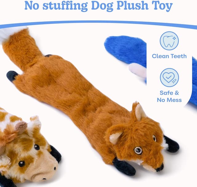 Detalle de SHARLOVY Dog Squeaky Toys No Stuffing 3 Pack Plush (crinkle + squeak, no stuffing)