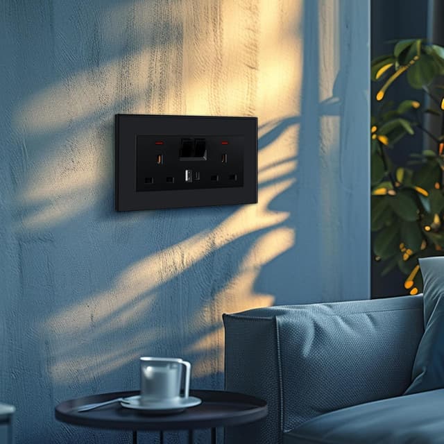 Thumbnail 6 de BSEED Double 13A switched socket with 2× USB-A and USB-C (18W) and glass panel – Black, UK standard