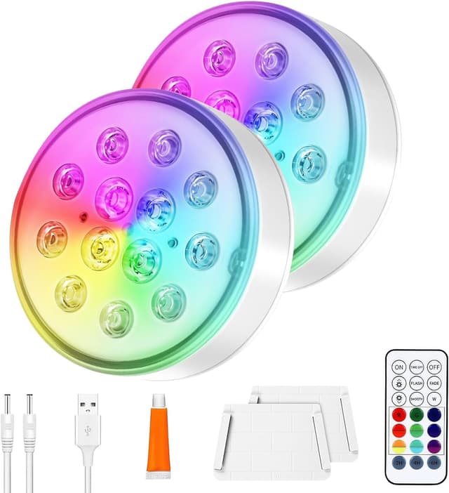 Detalle de vsshe Pool Lights (2 Pack) Rechargeable Submersible LED Lights with Remote, IP68 & 16 Colour Modes