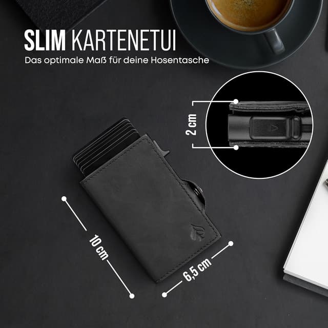 Detalle 2 de CARD Nine! Clip Wallet mit RFID-Schutz – Slim Cash Clip Geldbörse mit Kartenetui und Münzfach (Schwarz)